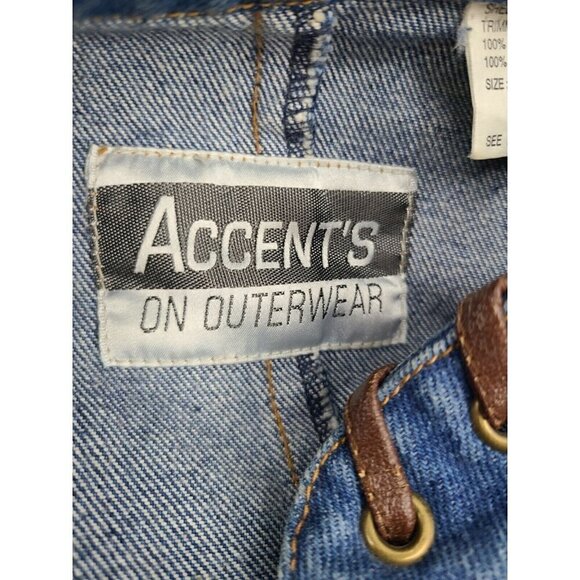 VTG Accents on Outerwear Denim Jacket Womens Large Suede Leather Fringe Western - Picture 5 of 5